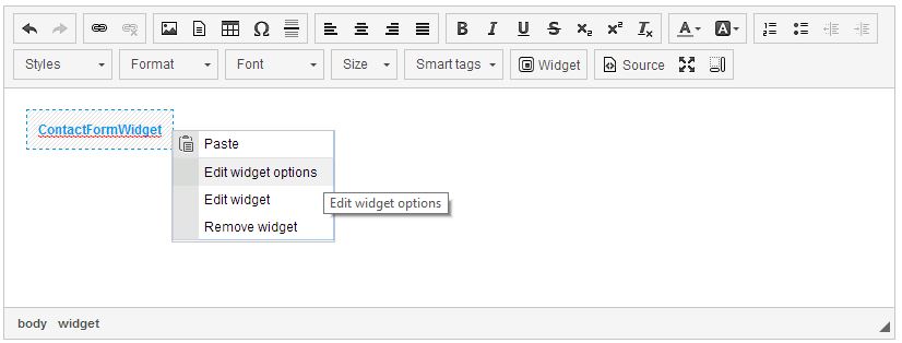 Widget-in-widget context menu