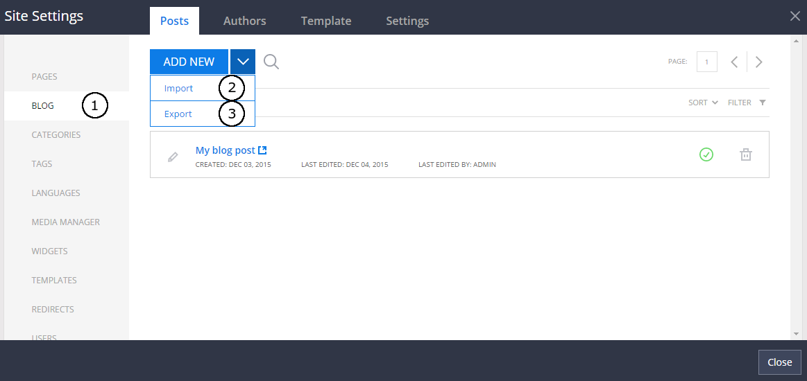 Blogs import - export