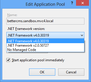 Application pool: .NET framework version