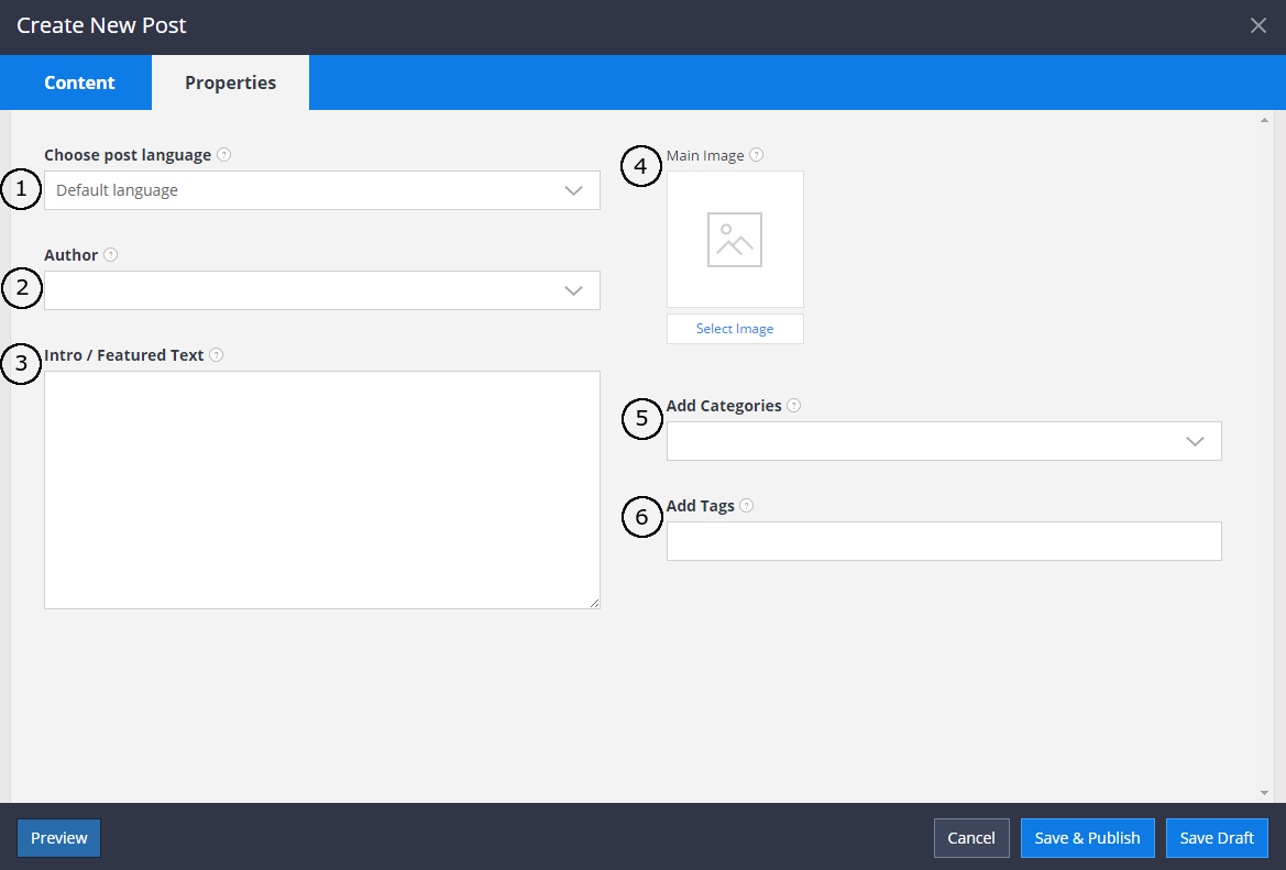 Blog post content tab