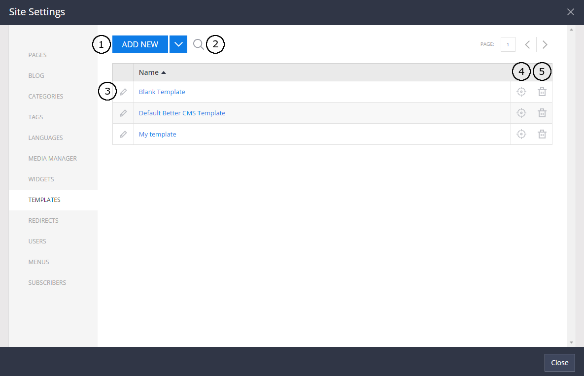 Templates in Site Settings