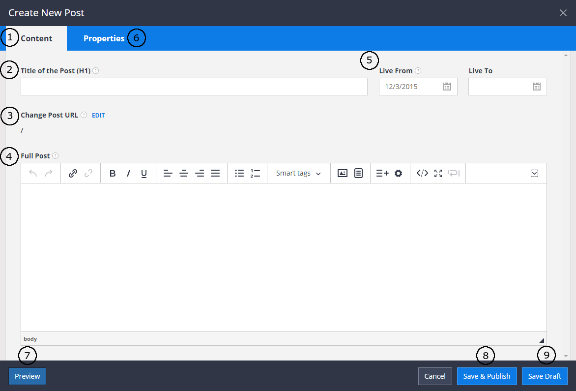 Blog post content tab